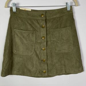 Altar’d State Button-front, Olive green, faux suede skirt, XS, NWT